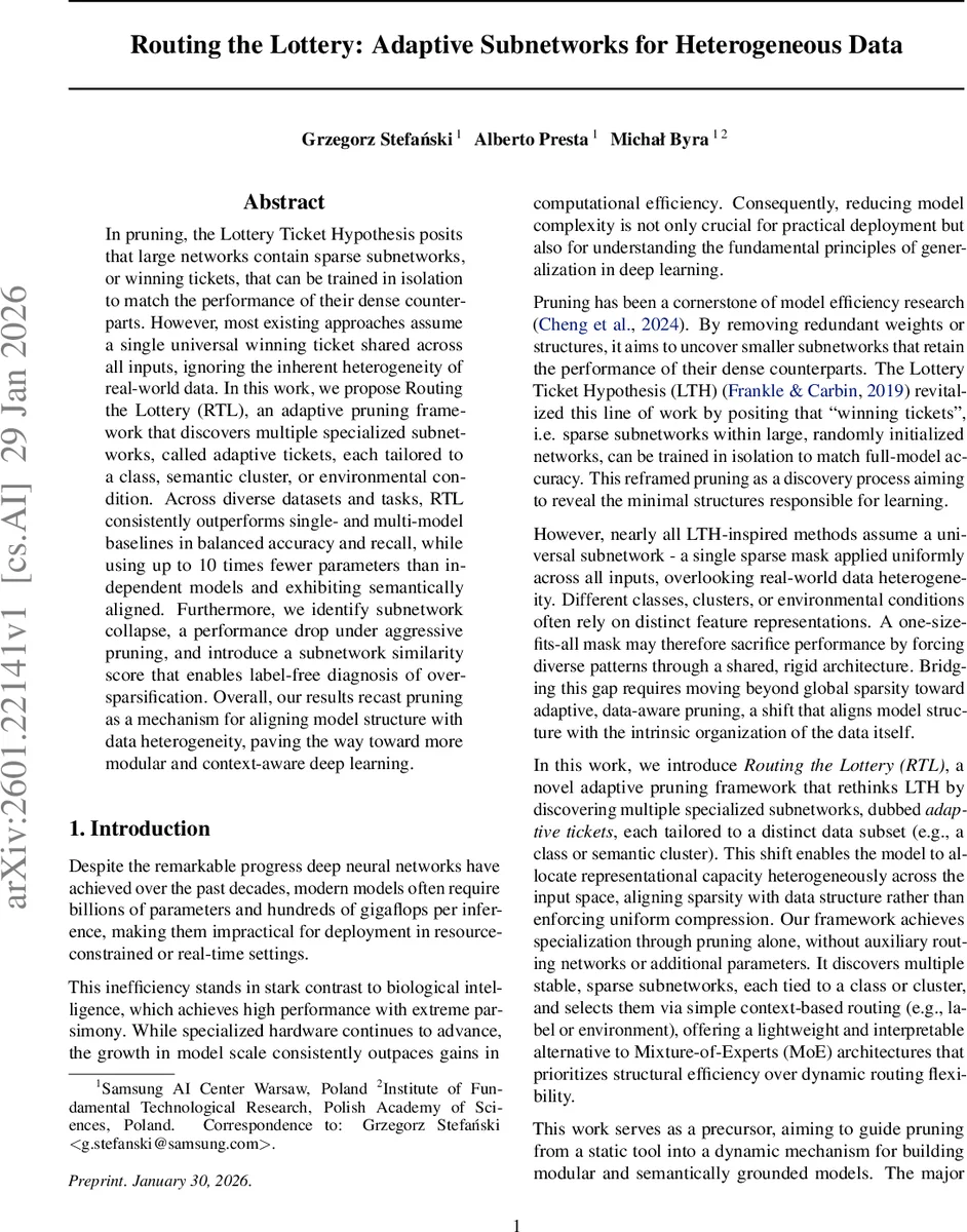 Routing the Lottery: Adaptive Subnetworks for Heterogeneous Data