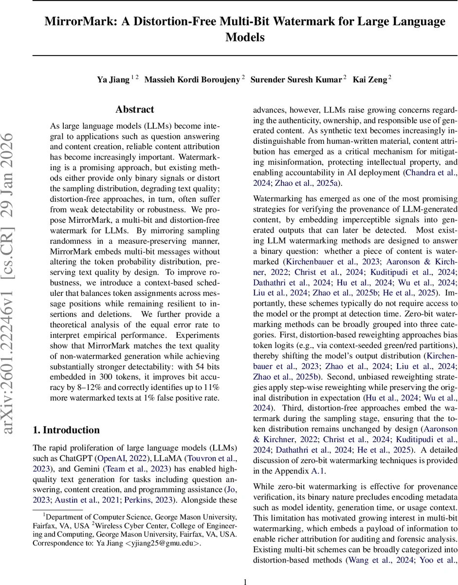 MirrorMark: A Distortion-Free Multi-Bit Watermark for Large Language Models