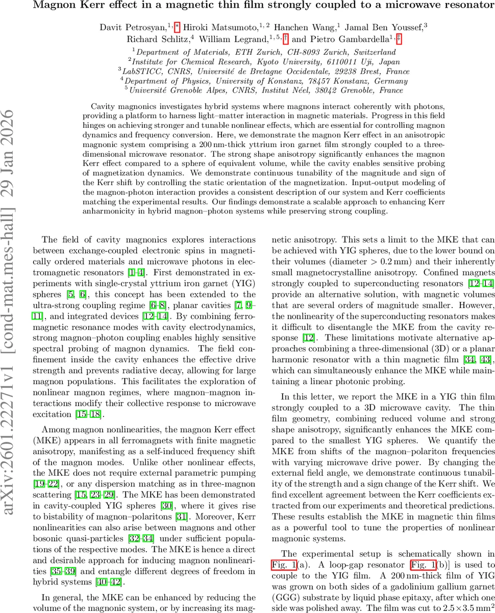 Magnon Kerr effect in a magnetic thin film strongly coupled to a microwave resonator
