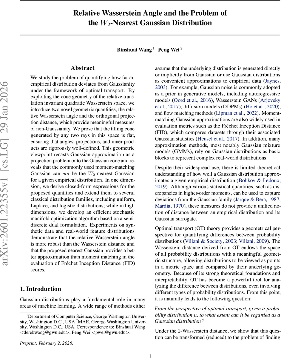 Relative Wasserstein Angle and the Problem of the $W_2$-Nearest Gaussian Distribution