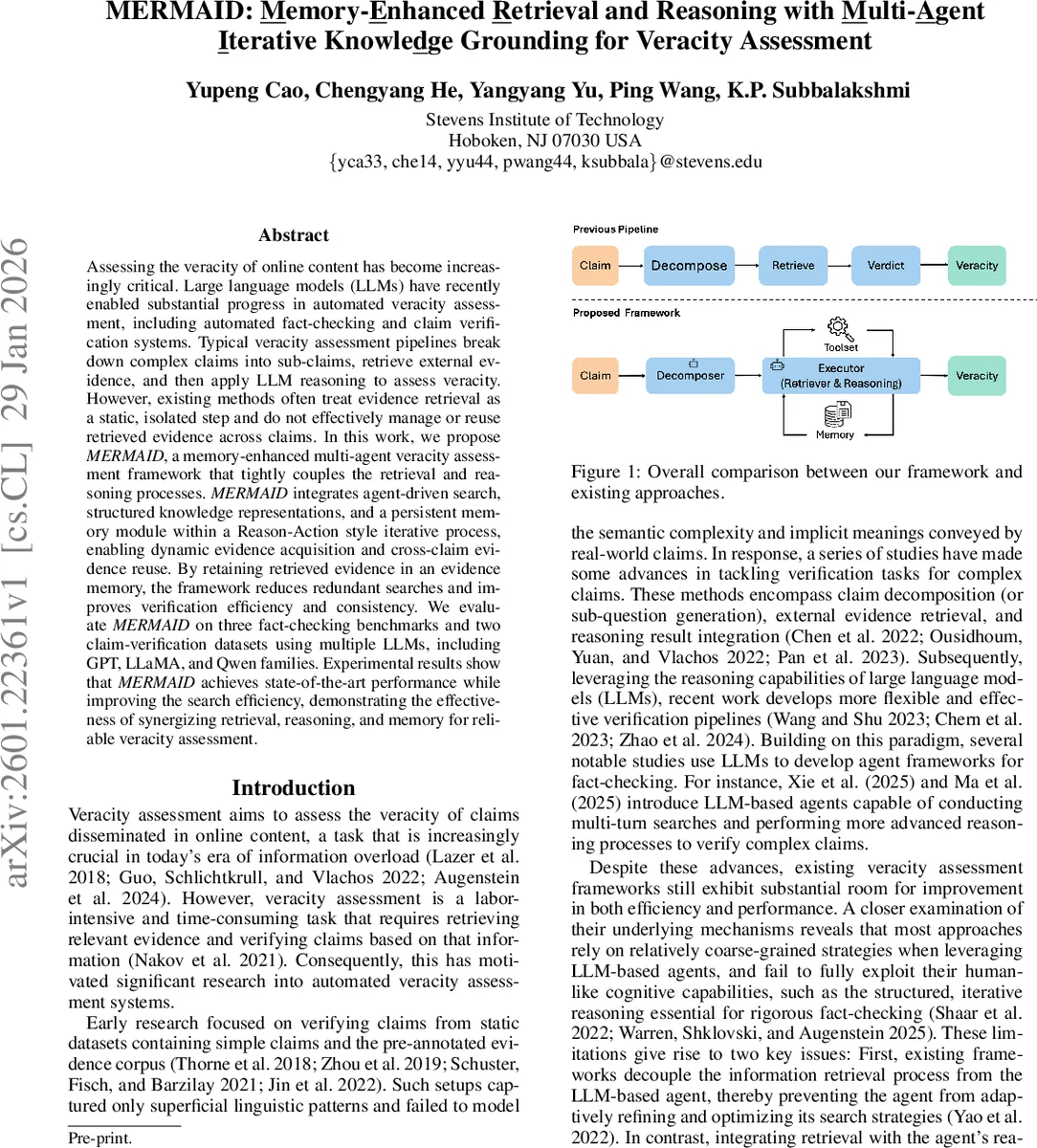 MERMAID: Memory-Enhanced Retrieval and Reasoning with Multi-Agent Iterative Knowledge Grounding for Veracity Assessment