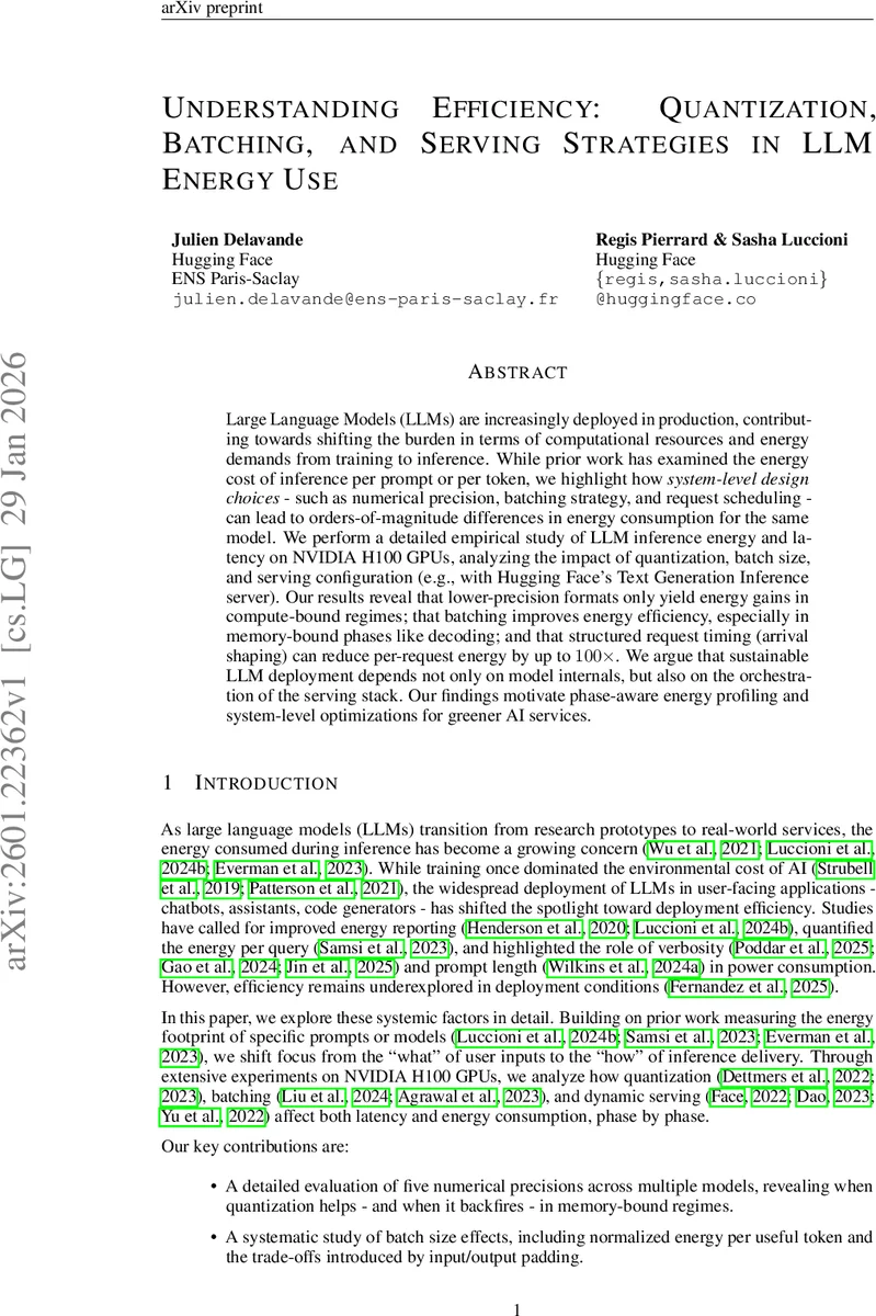 Understanding Efficiency: Quantization, Batching, and Serving Strategies in LLM Energy Use