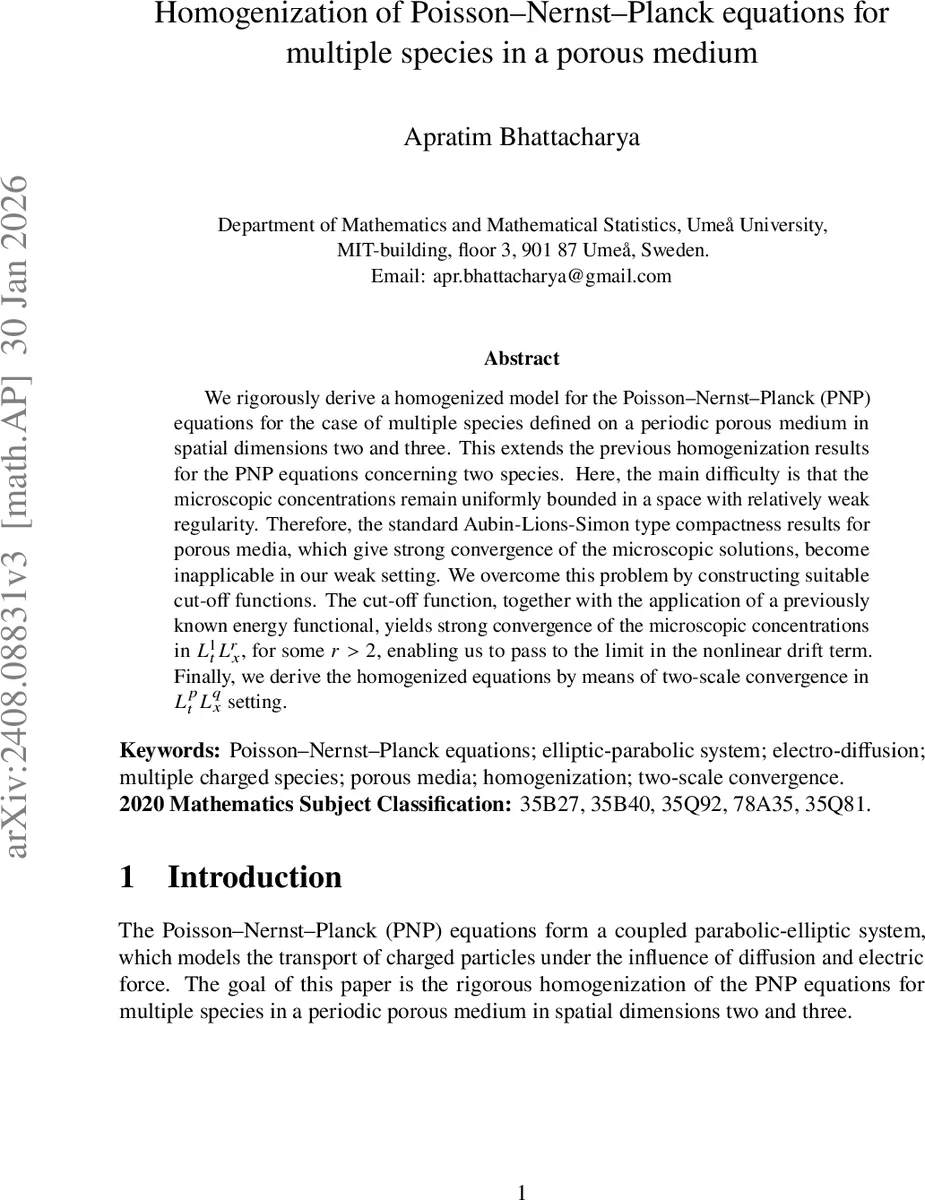 Homogenization of Poisson-Nernst-Planck equations for multiple species in a porous medium