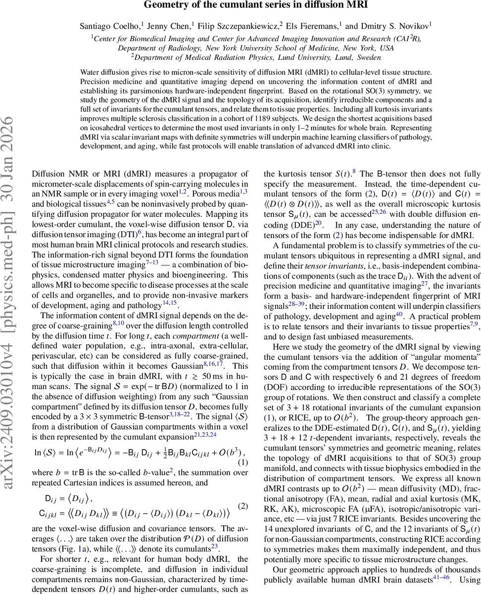 Geometry of the cumulant series in diffusion MRI