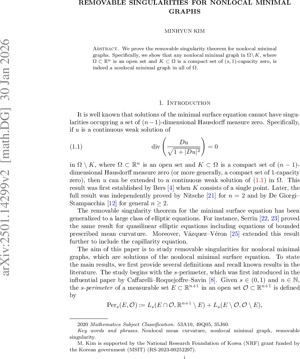 Removable singularities for nonlocal minimal graphs