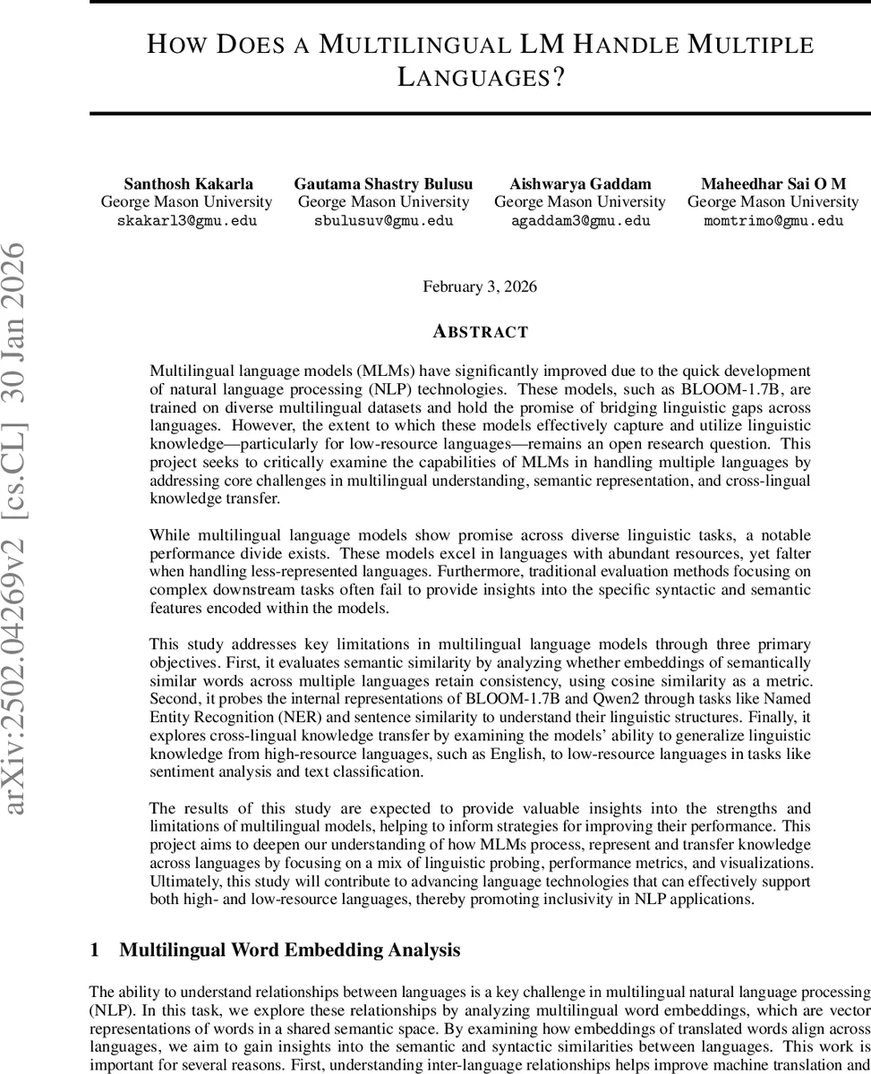 How does a Multilingual LM Handle Multiple Languages?