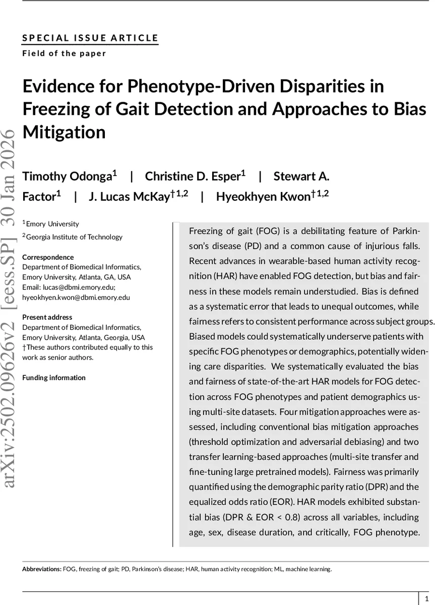 Evidence for Phenotype-Driven Disparities in Freezing of Gait Detection and Approaches to Bias Mitigation