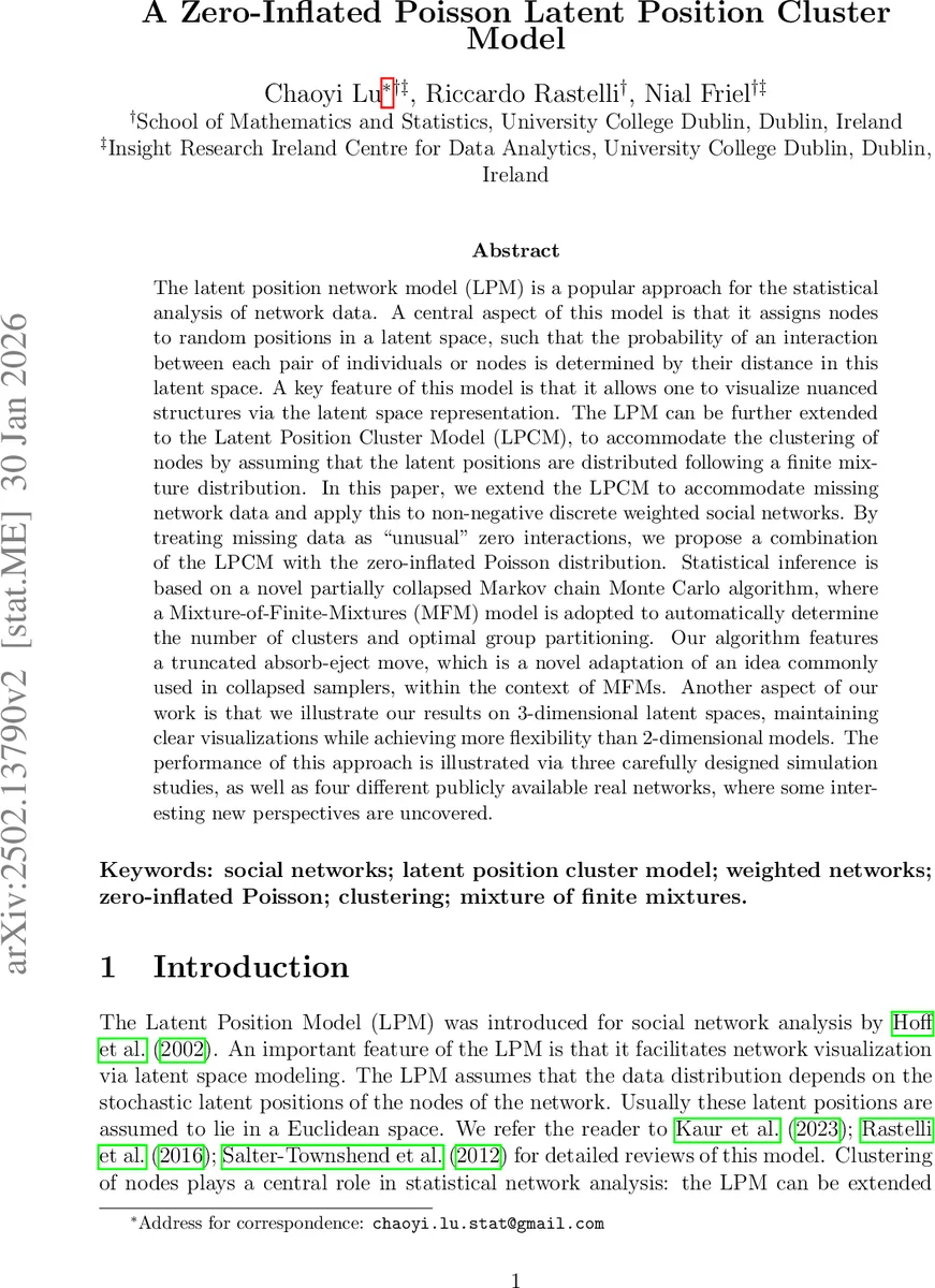 A Zero-Inflated Poisson Latent Position Cluster Model