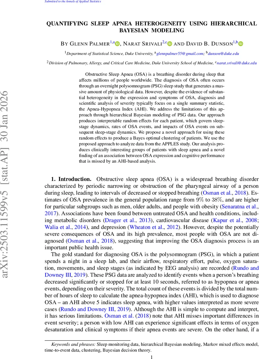 Quantifying sleep apnea heterogeneity using hierarchical Bayesian modeling