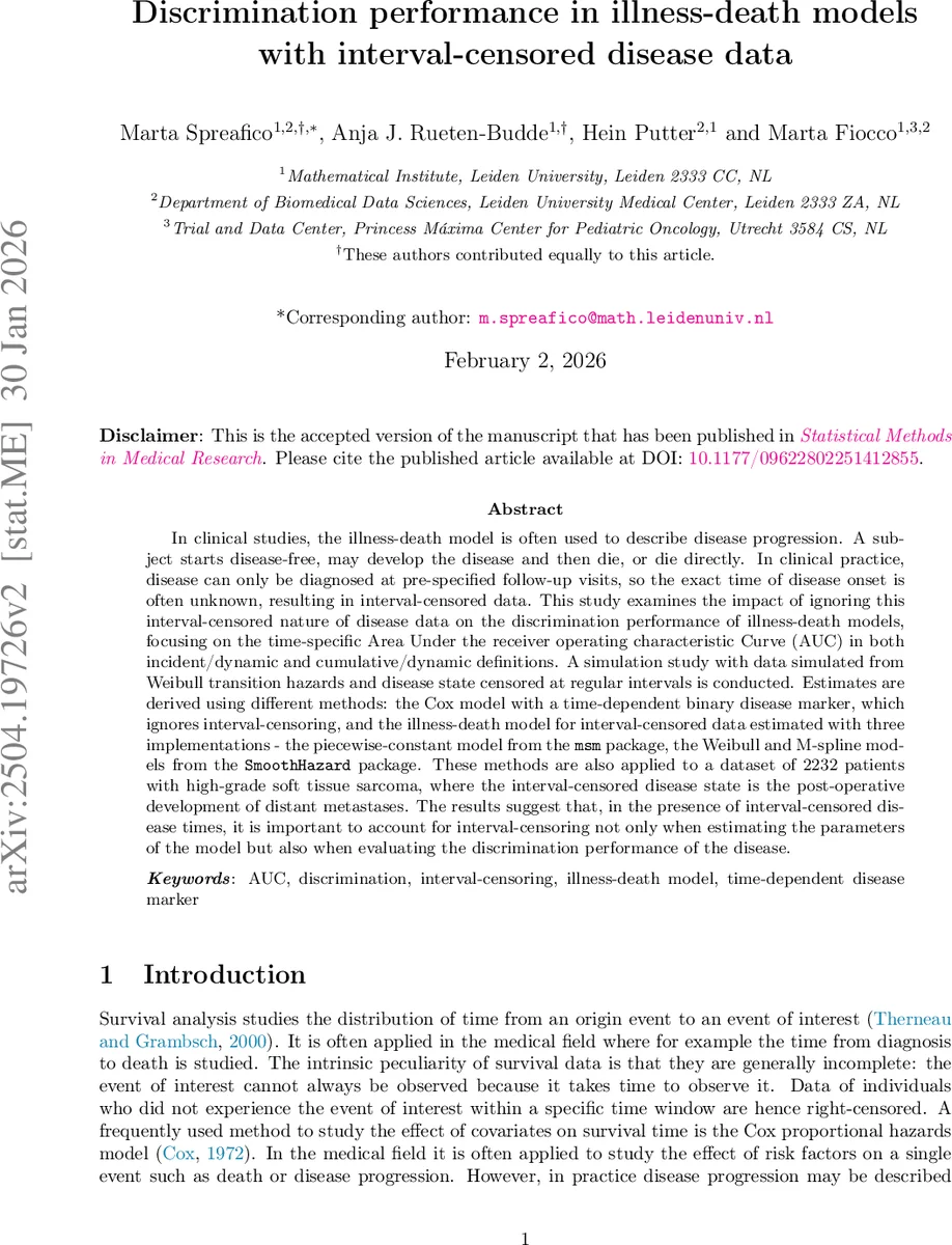 Discrimination performance in illness-death models with interval-censored disease data