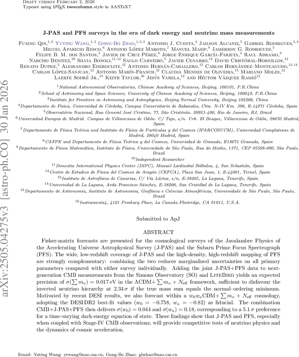 J-PAS and PFS surveys in the era of dark energy and neutrino mass measurements