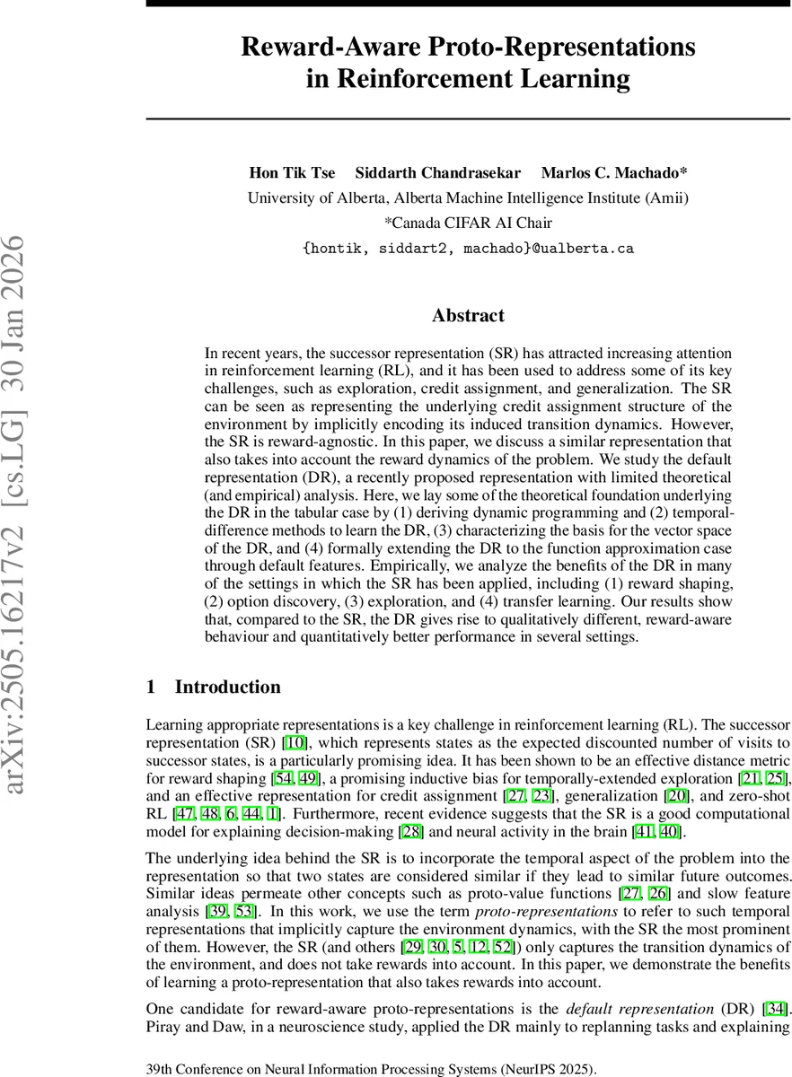 Reward-Aware Proto-Representations in Reinforcement Learning