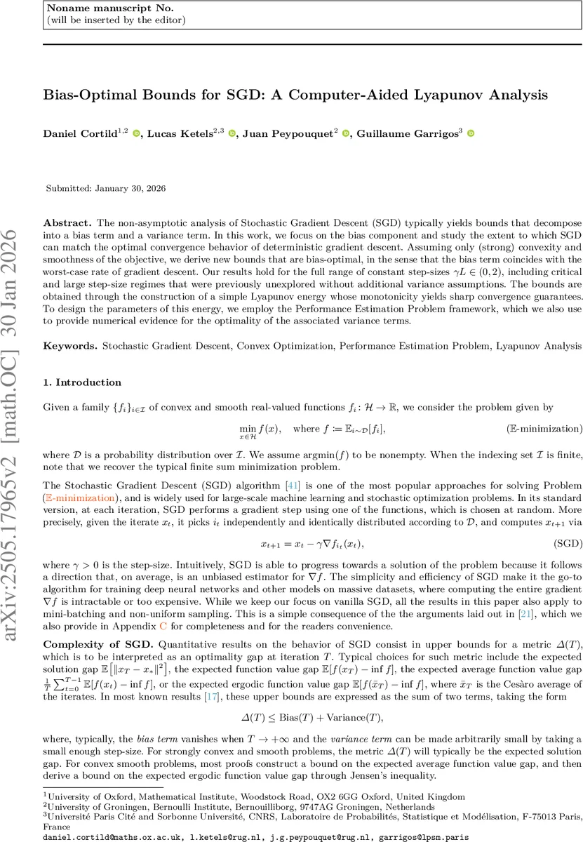 Bias-Optimal Bounds for SGD: A Computer-Aided Lyapunov Analysis
