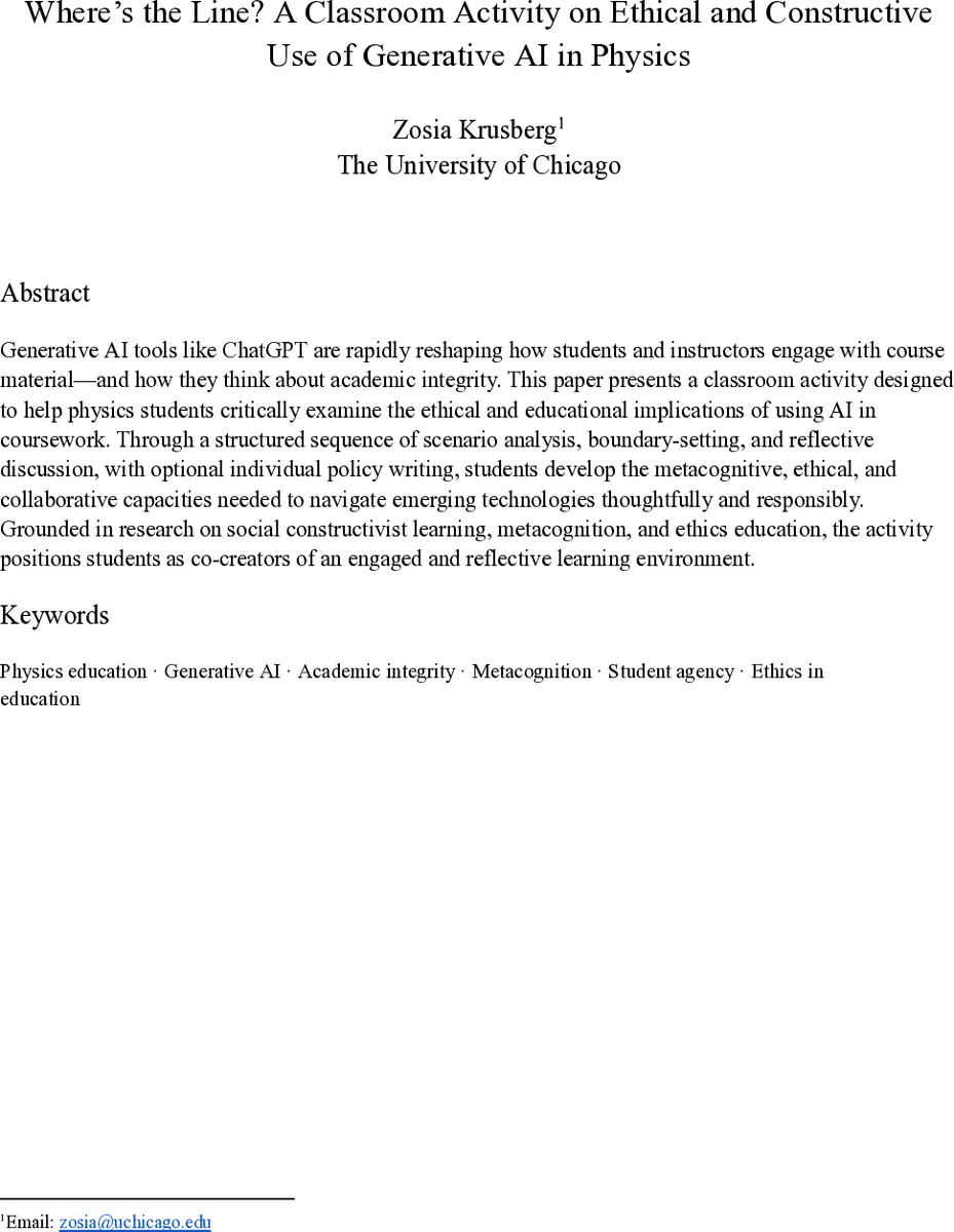 Where's the Line? A Classroom Activity on Ethical and Constructive Use of Generative AI in Physics