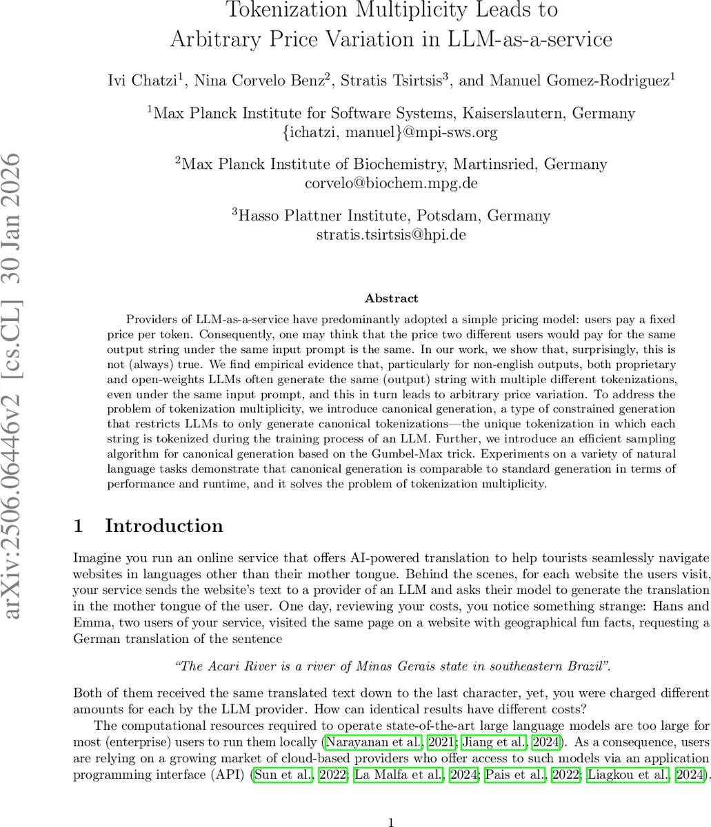 Tokenization Multiplicity Leads to Arbitrary Price Variation in LLM-as-a-service