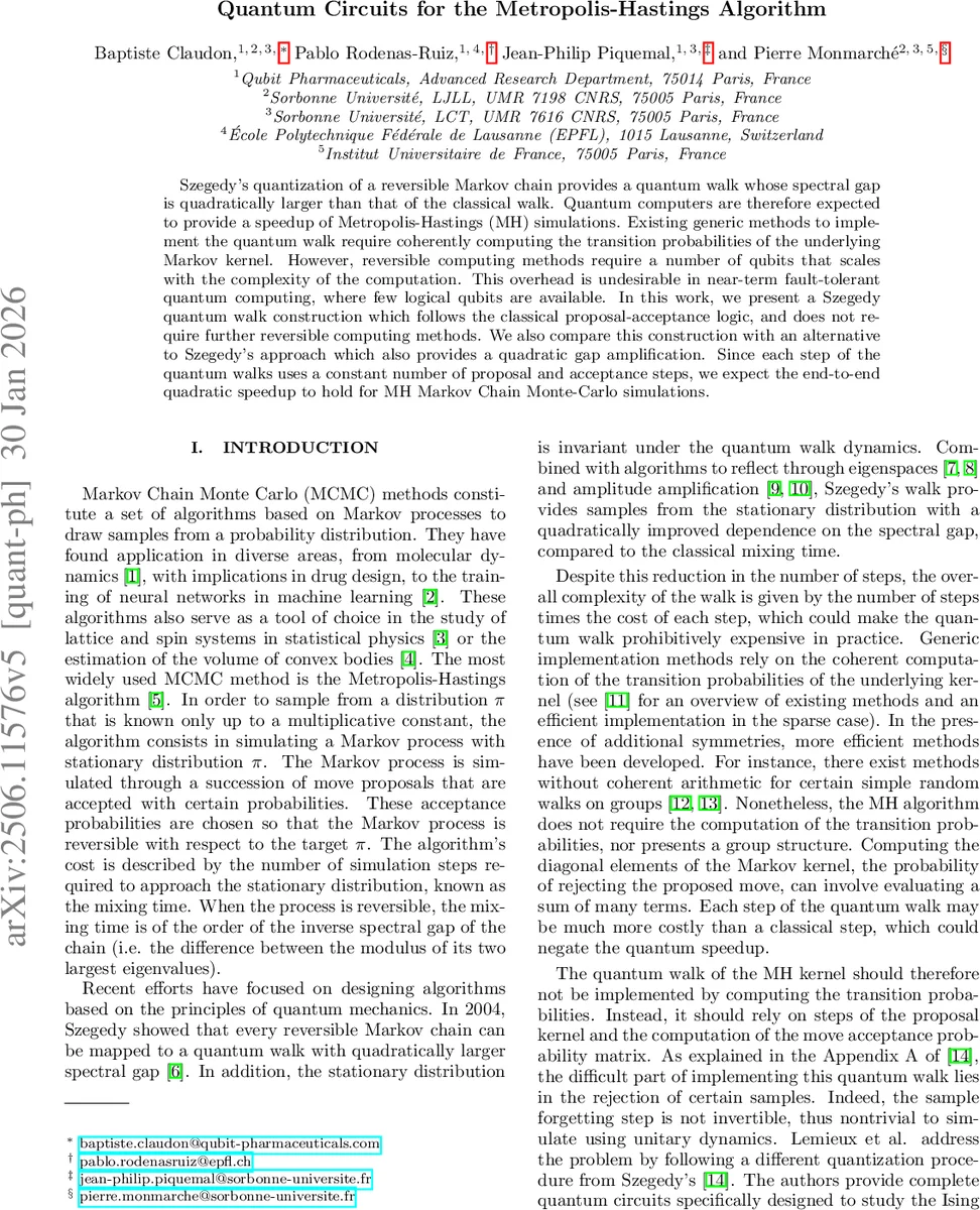 Quantum Circuits for the Metropolis-Hastings Algorithm