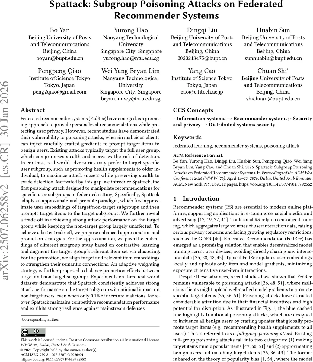 Spattack: Subgroup Poisoning Attacks on Federated Recommender Systems