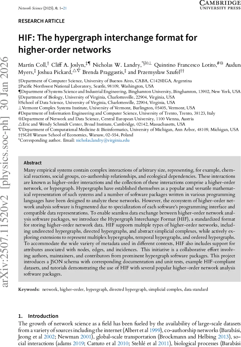 HIF: The hypergraph interchange format for higher-order networks