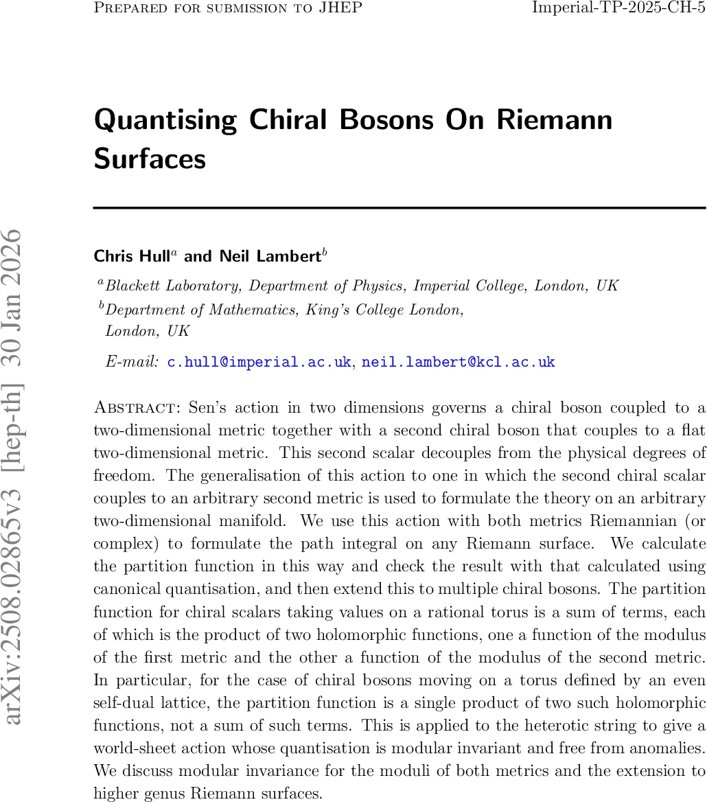 Quantising Chiral Bosons On Riemann Surfaces