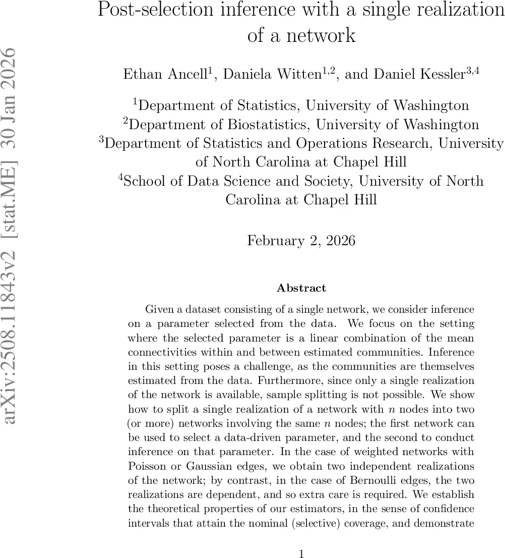 Post-selection inference with a single realization of a network