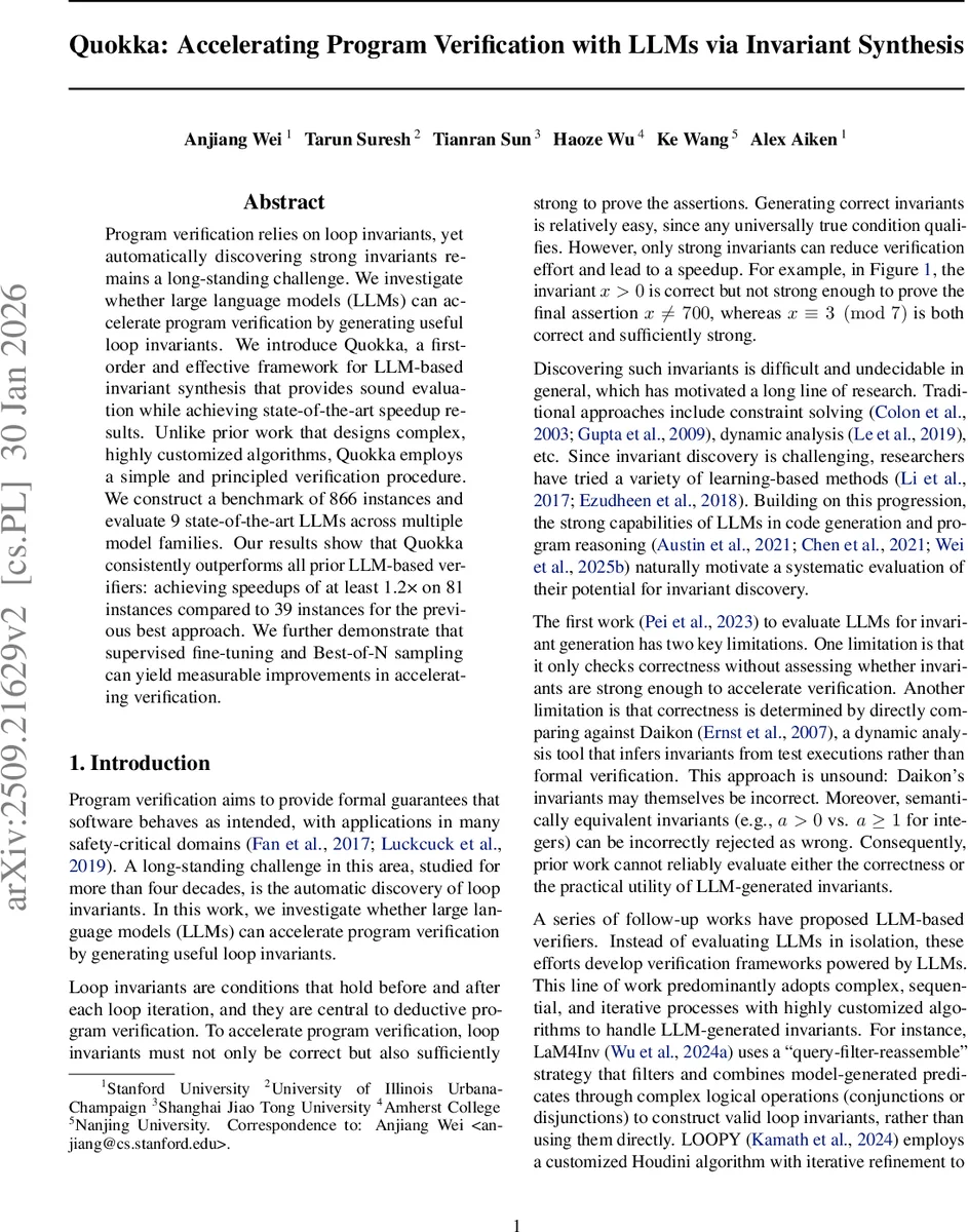 Quokka: Accelerating Program Verification with LLMs via Invariant Synthesis