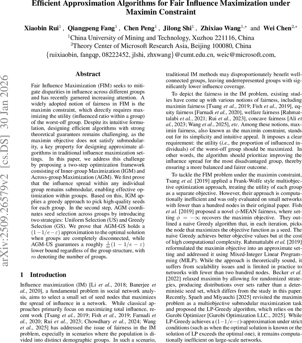 Efficient Approximation Algorithms for Fair Influence Maximization under Maximin Constraint