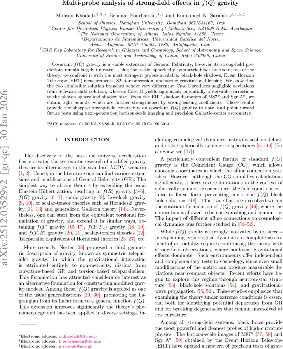 Multi-probe analysis of strong-field effects in $f(Q)$ gravity