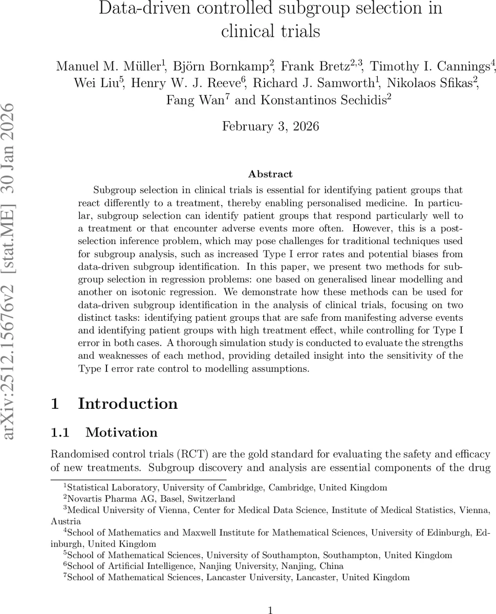Data-driven controlled subgroup selection in clinical trials
