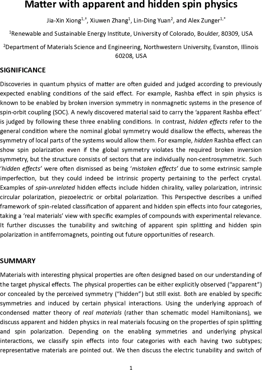Matter with apparent and hidden spin physics