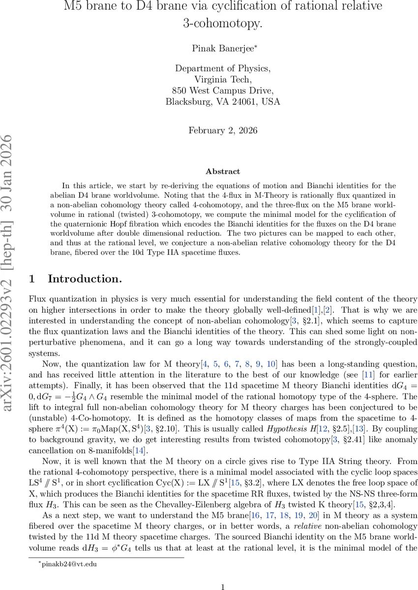 M5 brane to D4 brane via cyclification of rational relative 3-cohomotopy