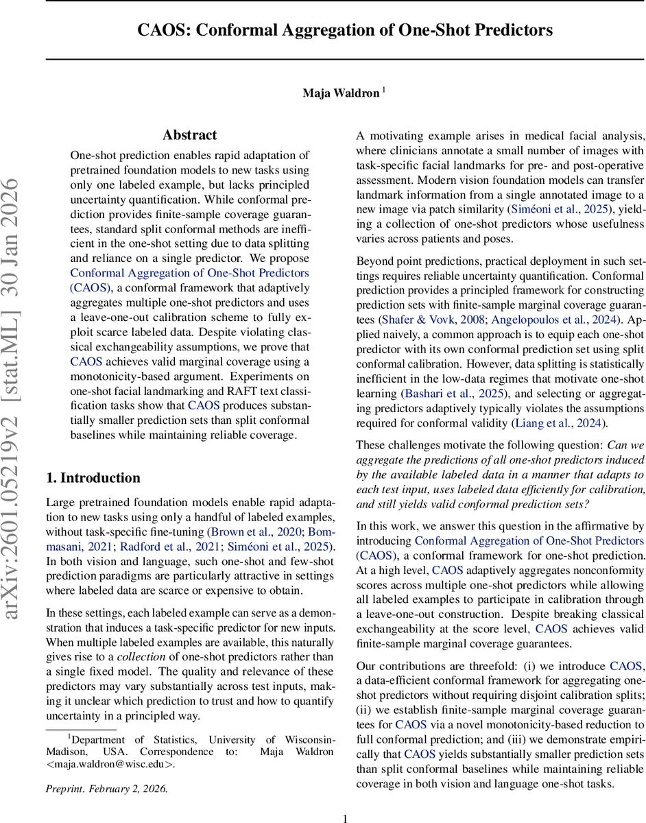 CAOS: Conformal Aggregation of One-Shot Predictors