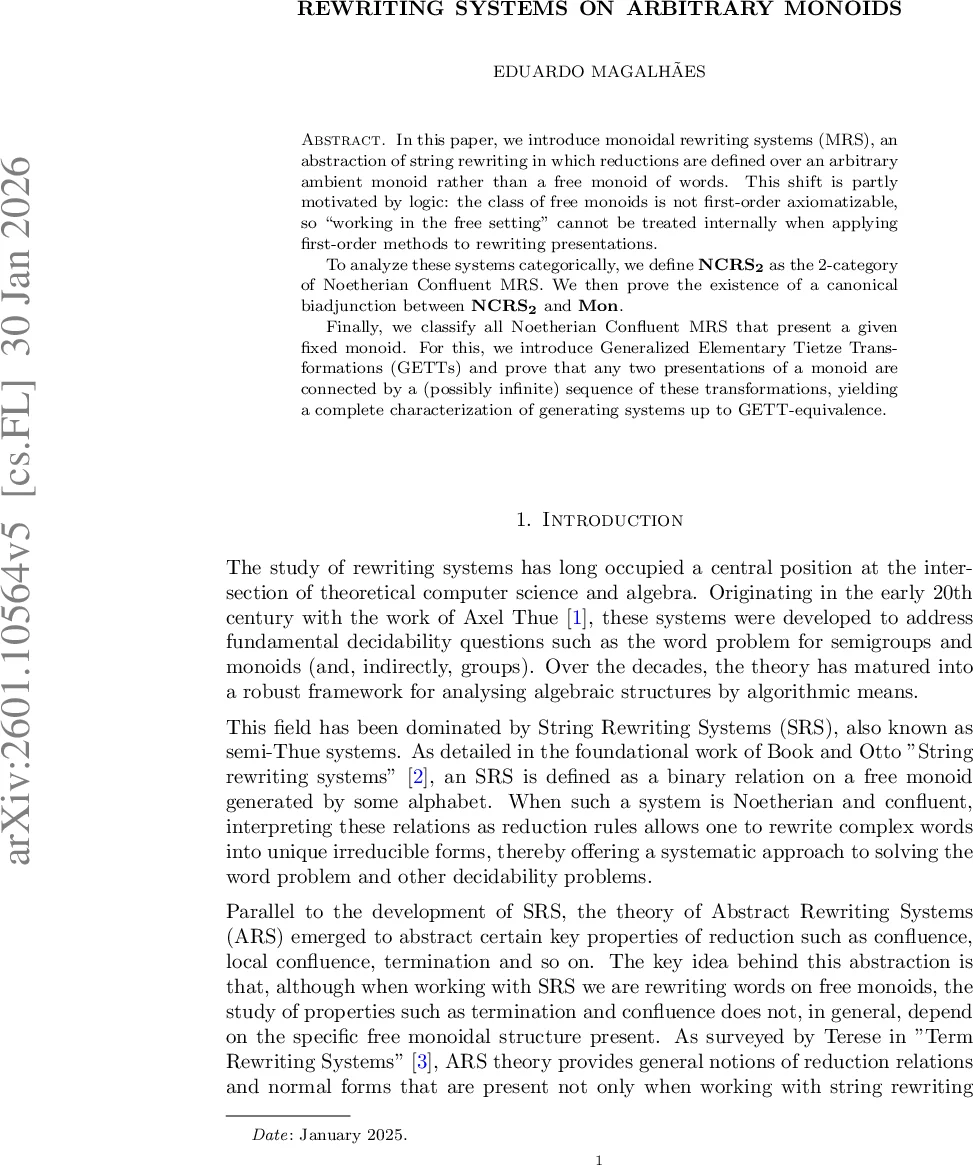 Rewriting Systems on Arbitrary Monoids