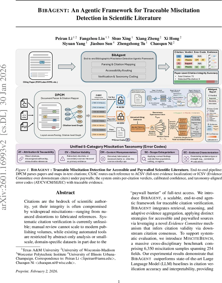 BibAgent: An Agentic Framework for Traceable Miscitation Detection in Scientific Literature