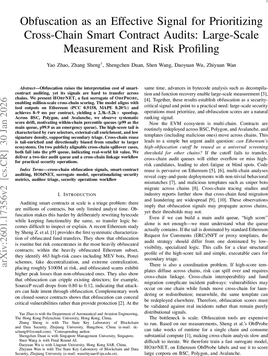 Obfuscation as an Effective Signal for Prioritizing Cross-Chain Smart Contract Audits: Large-Scale Measurement and Risk Profiling