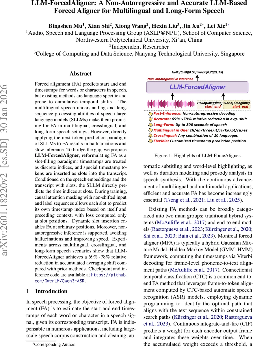 LLM-ForcedAligner: A Non-Autoregressive and Accurate LLM-Based Forced Aligner for Multilingual and Long-Form Speech