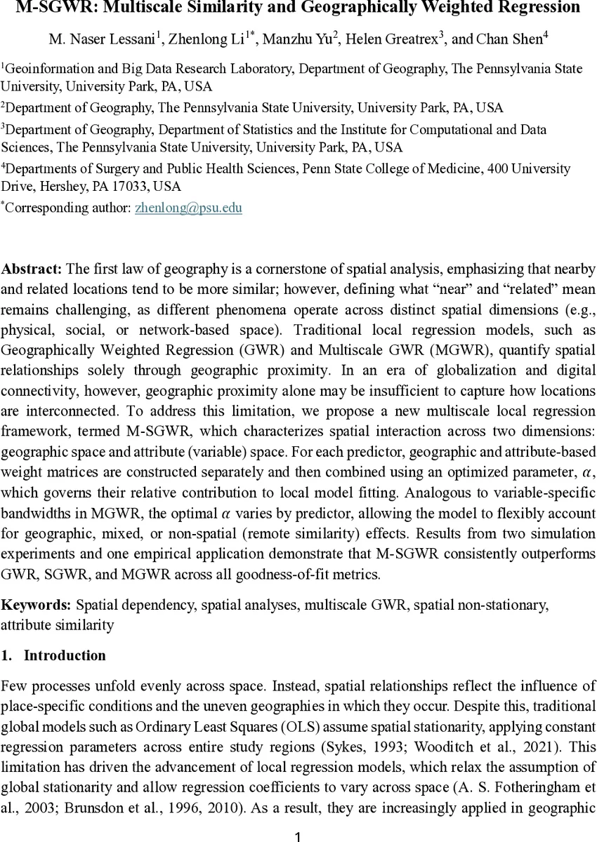 M-SGWR: Multiscale Similarity and Geographically Weighted Regression