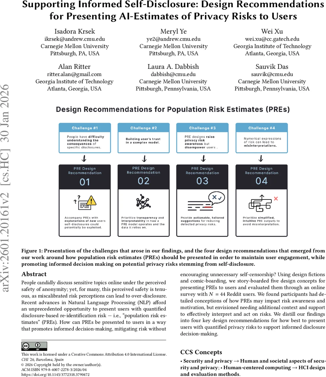 Supporting Informed Self-Disclosure: Design Recommendations for Presenting AI-Estimates of Privacy Risks to Users
