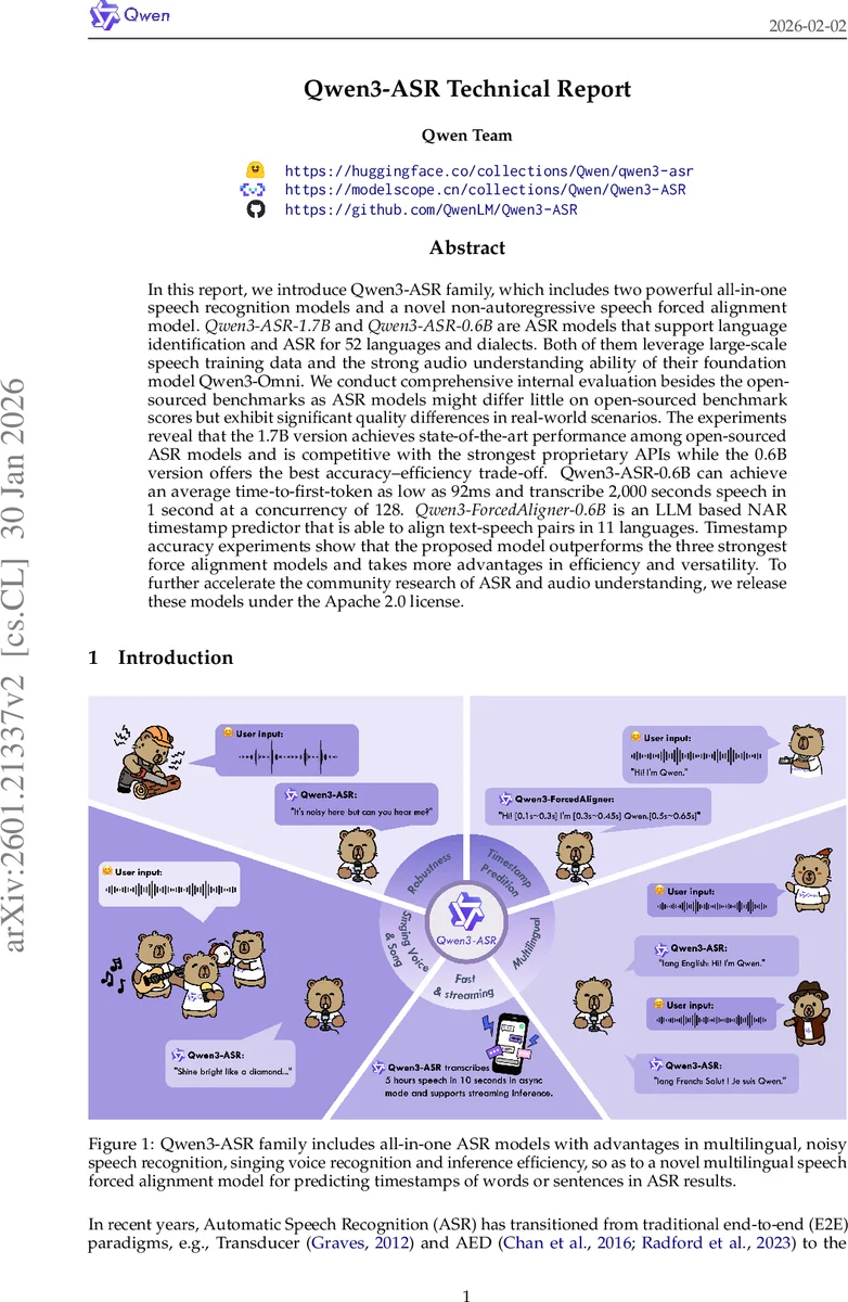Qwen3-ASR Technical Report