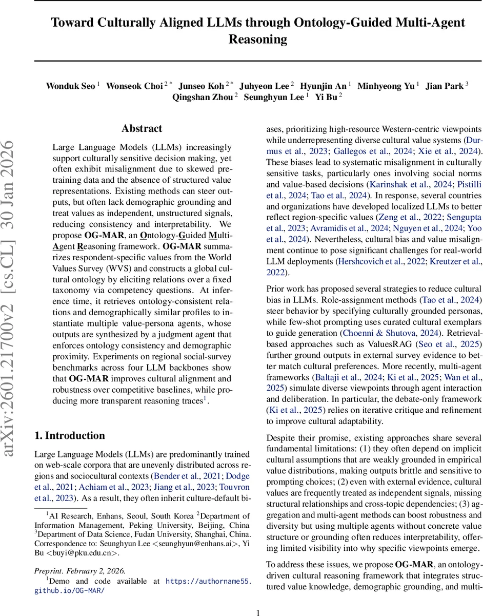 Toward Culturally Aligned LLMs through Ontology-Guided Multi-Agent Reasoning