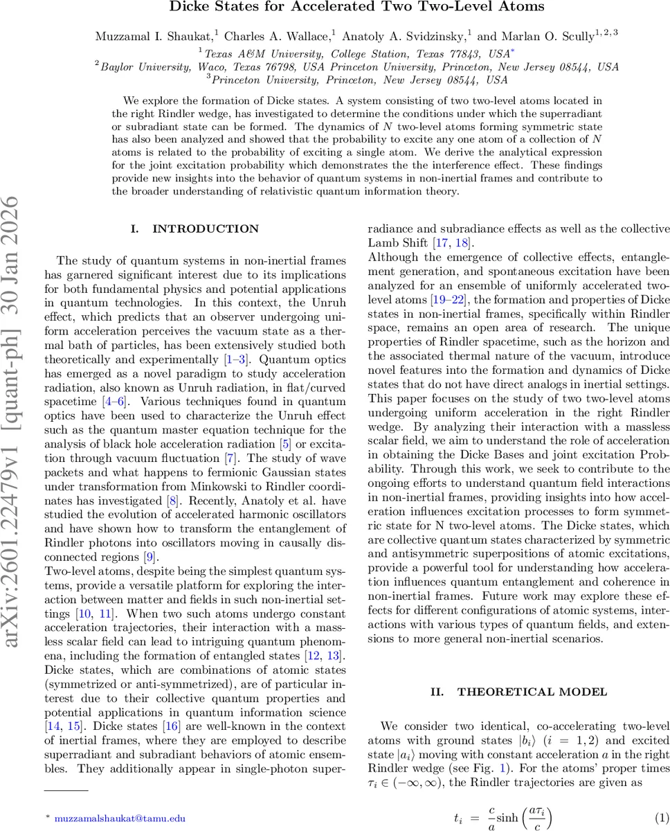 Dicke States for Accelerated Two Two-Level Atoms