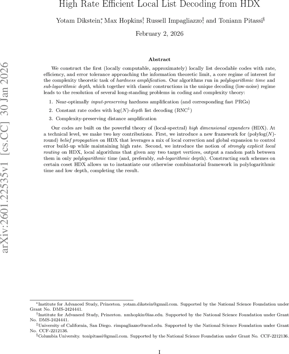 High Rate Efficient Local List Decoding from HDX