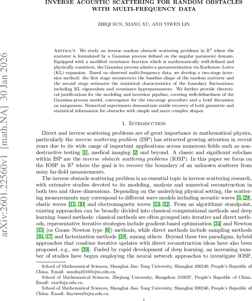 Inverse acoustic scattering for random obstacles with multi-frequency data