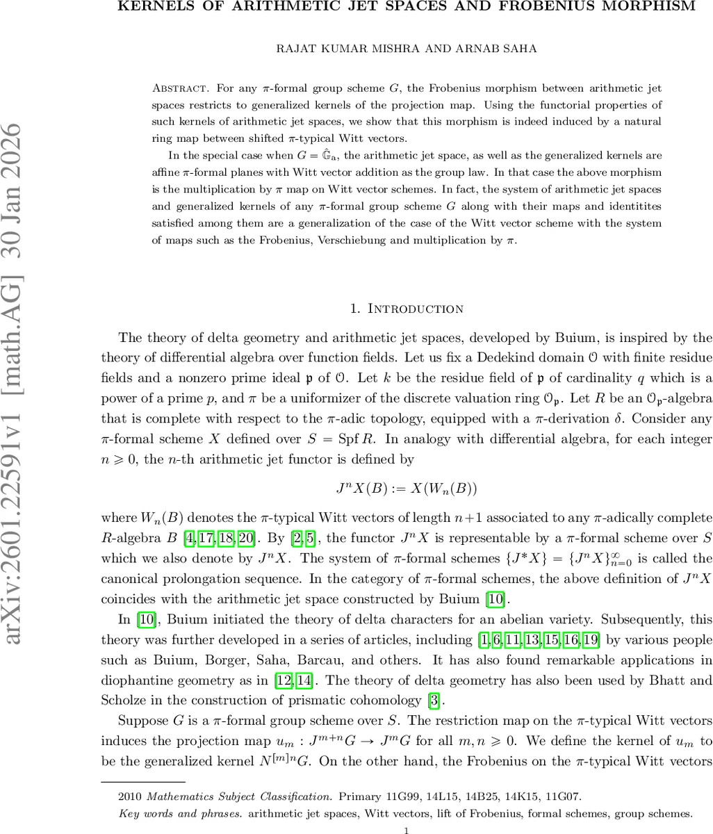 Kernels of Arithmetic Jet Spaces and Frobenius Morphism