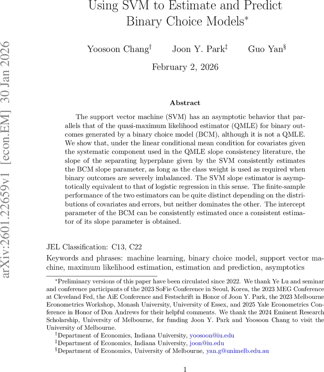 Using SVM to Estimate and Predict Binary Choice Models