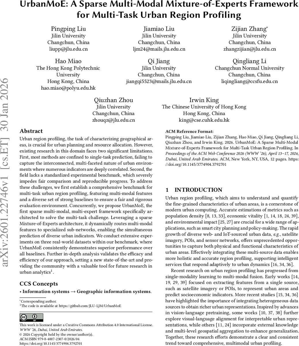 UrbanMoE: A Sparse Multi-Modal Mixture-of-Experts Framework for Multi-Task Urban Region Profiling