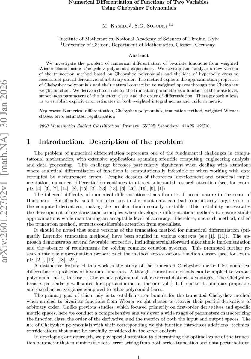 Numerical Differentiation of Functions of Two Variables Using Chebyshev Polynomials