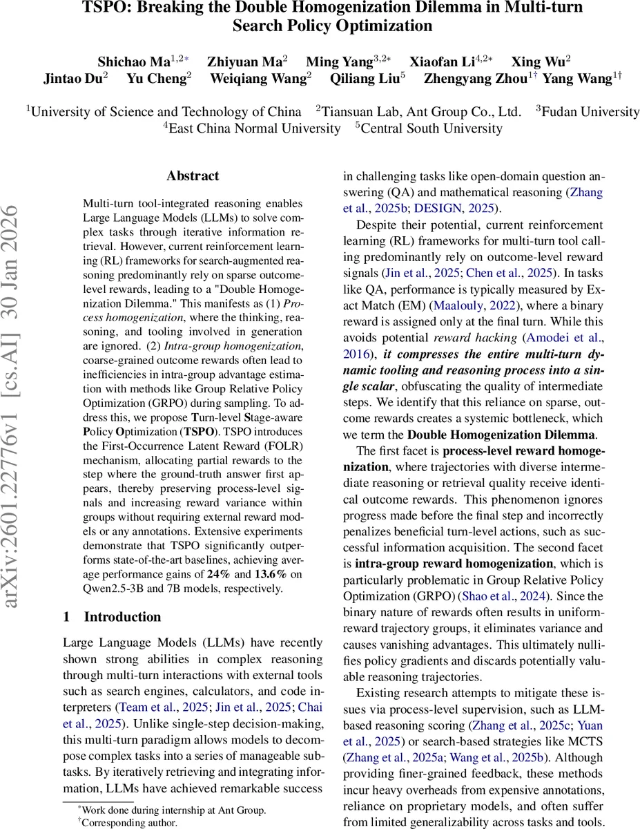 TSPO: Breaking the Double Homogenization Dilemma in Multi-turn Search Policy Optimization