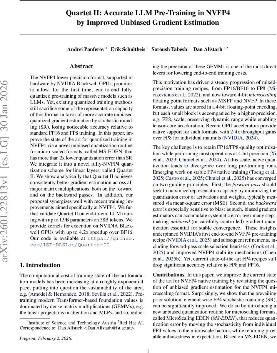 Quartet II: Accurate LLM Pre-Training in NVFP4 by Improved Unbiased Gradient Estimation