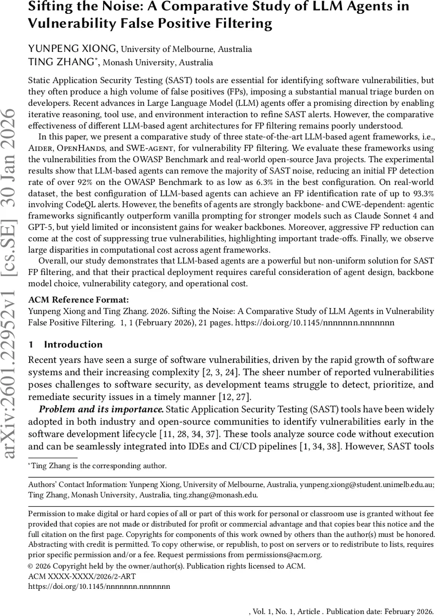Sifting the Noise: A Comparative Study of LLM Agents in Vulnerability False Positive Filtering