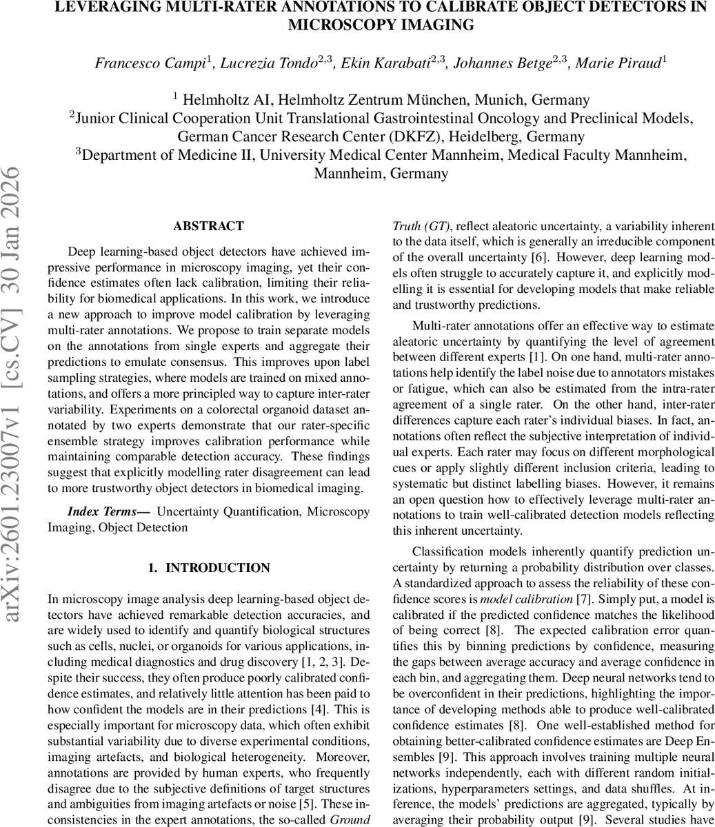 Leveraging Multi-Rater Annotations to Calibrate Object Detectors in Microscopy Imaging
